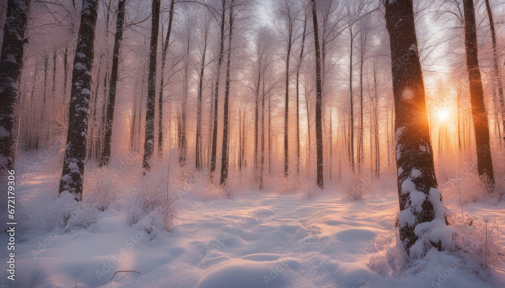Winter Snow Forest at Sunset Winter Snow Forest at Sunset