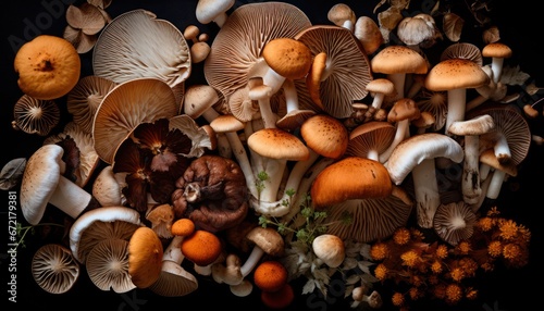 Photo of Mushrooms in Various Shapes and Sizes Sprouting on Forest Floor