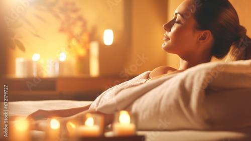 Beautiful woman relaxing during spa massage.