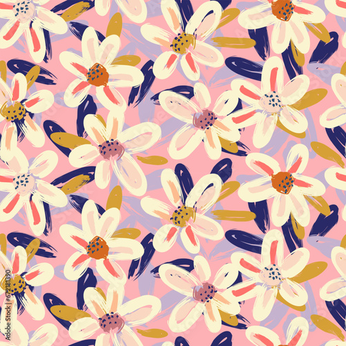 Exotic hand drawn flowers, seamless patterns with floral for fabric, textiles, clothing, wrapping paper, cover, banner, interior decor, wall art and abstract backgrounds. vector illustration.