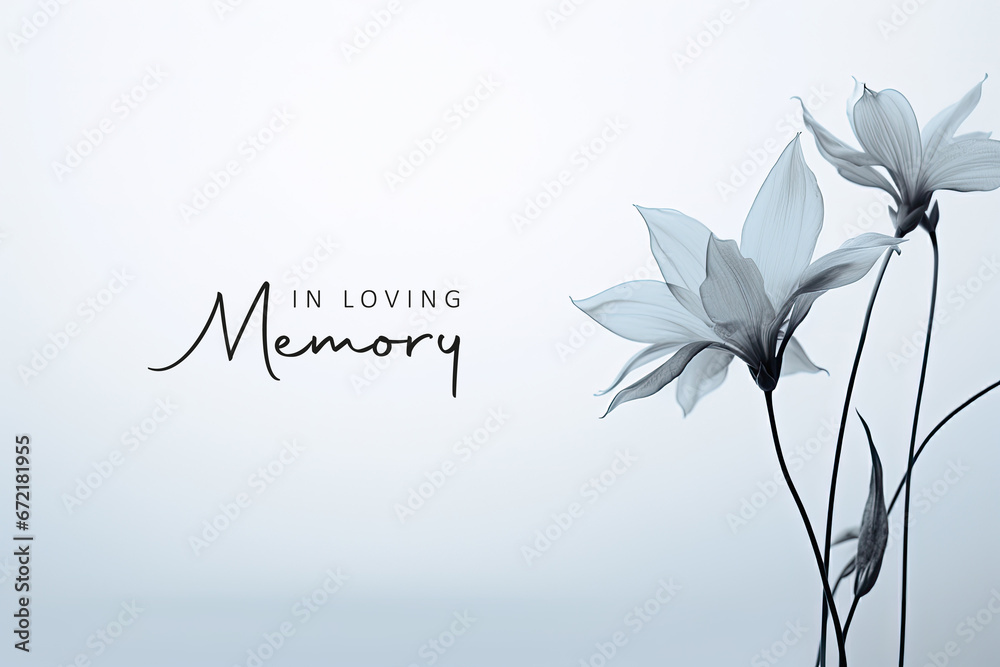 condolence card with flower outline in loving memory illustration - obrazy, fototapety, plakaty 