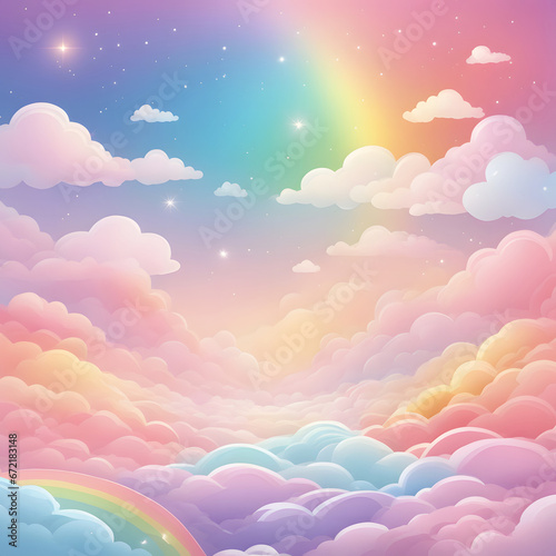 Pastel rainbow sky fantasy background.