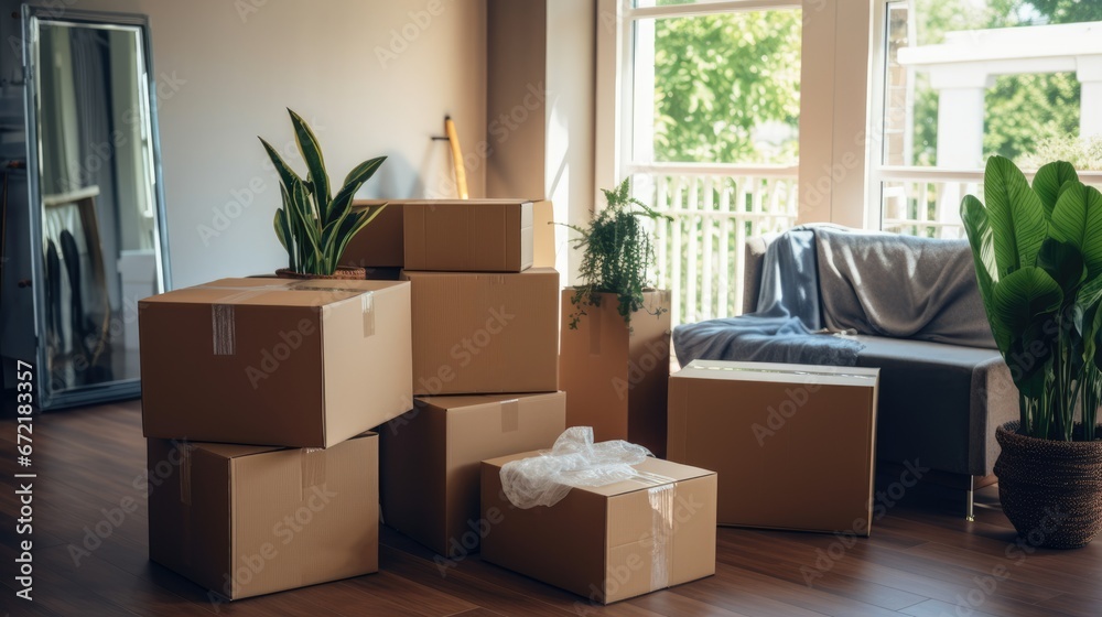 Cardboard boxes with things are stacked. The concept of moving to a new home. Cardboard boxes with things are stacked. The concept of moving to a new home.