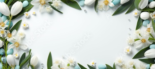 Flower pattern frame background. Copy space for text and advert. Generative AI technology. © Hero Design