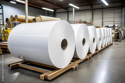 lengthy rolls of laminated paper on spools