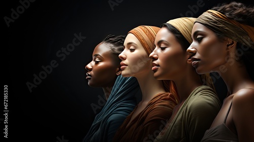Photo caucasian and African American young woman isolated on black background.