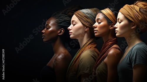 Photo caucasian and African American young woman isolated on black background.