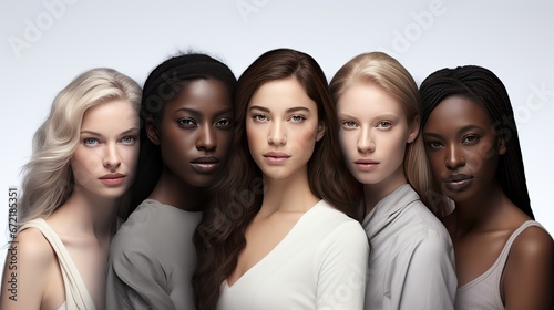 Photo caucasian and African American young woman isolated on black background.