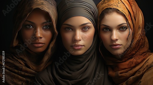 Photo caucasian and African American young woman isolated on black background.