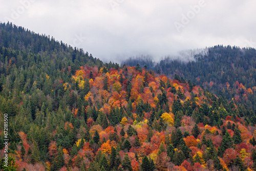 Beautiful autumn mountain landscapes in the Ukrainian Carpathians. Autumn in the mountains. Autumn mood. photo