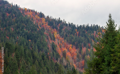 Beautiful autumn mountain landscapes in the Ukrainian Carpathians. Autumn in the mountains. Autumn mood. photo