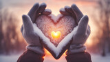 Love and Warmth in Winter Heart Symbol with Sunset Ligh
