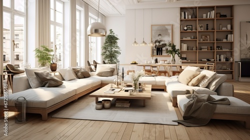 A Scandinavian style large flat living room © LaxmiOwl