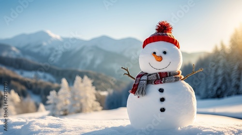 Snowman in winter wonderland: a festive greeting card with space for your message © Ameer