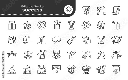Success icon in outline linear style. Achieving a goal, career, personal growth, victory and reward in competitions. Vector set of conceptual web icons for app, website. Pictogram collection
