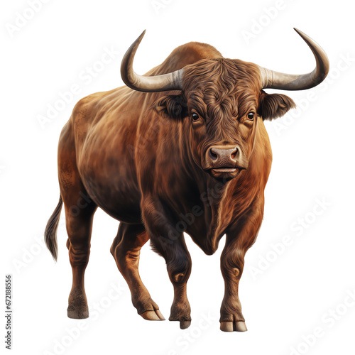 a brown bull with horns