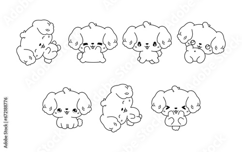 Collection of Vector Cartoon Bichon Frise Dog Coloring Page. Set of Kawaii Isolated Puppy Outline for Stickers, Baby Shower, Coloring Book, Prints for Clothes photo