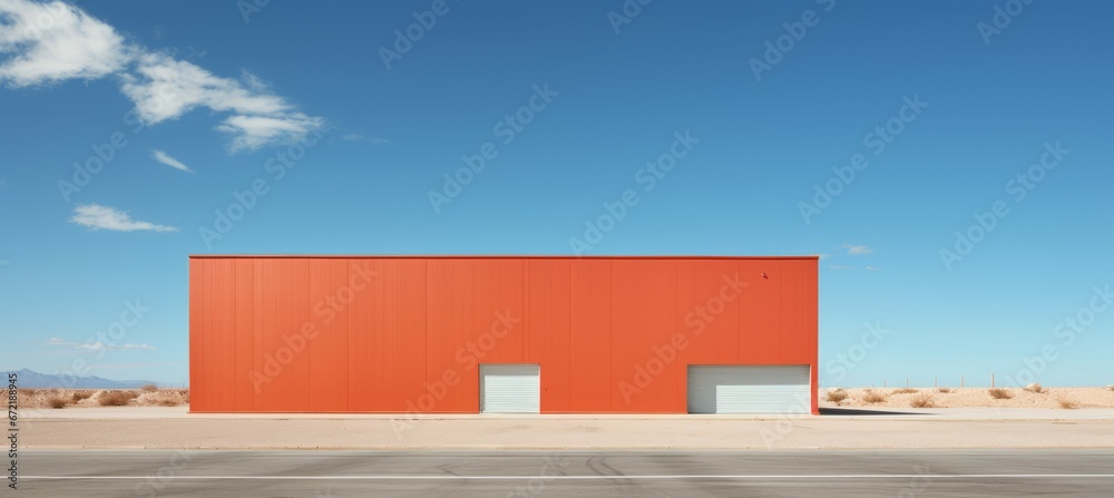 Warehouse building in the desert. Generative AI technology.
Warehouse building in the desert. Generative AI technology.