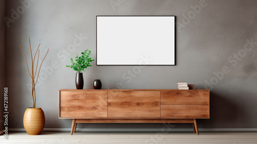TV on cabinet mockup in living room at  the concrete wall photo