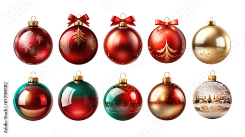 Set red Christmas ball on transparent transparent. Collection different Christmas ball template. New year toy decoration 