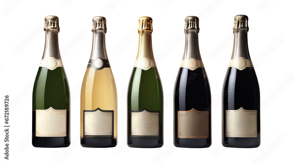 Champagne bottles set, isolated on transparent background. Champagne bottles set, isolated on transparent background.