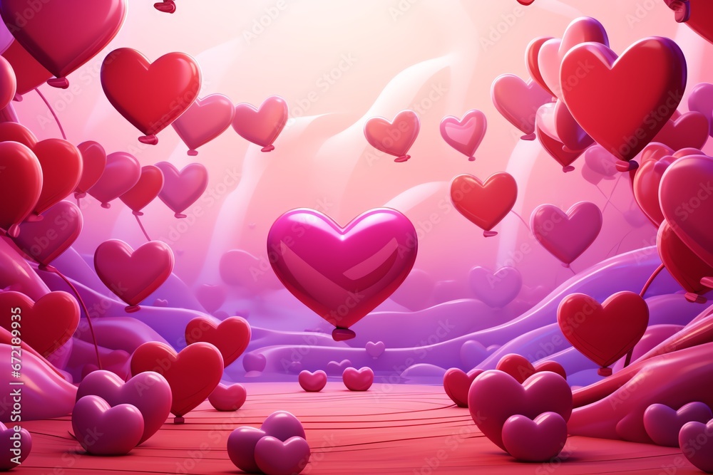 Valentines day background with hearts and clouds