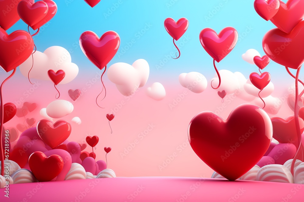 Valentines day background with hearts and clouds