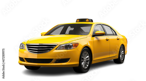 Photo Yellow taxi car with roof sign on transparent background