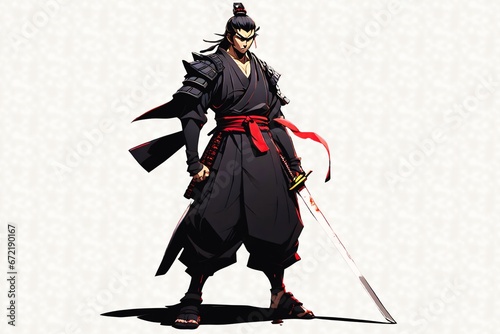 Anime Samurai Hero in Black Kimono and Bloody Sword (JPG 300Dpi 10800x7200)