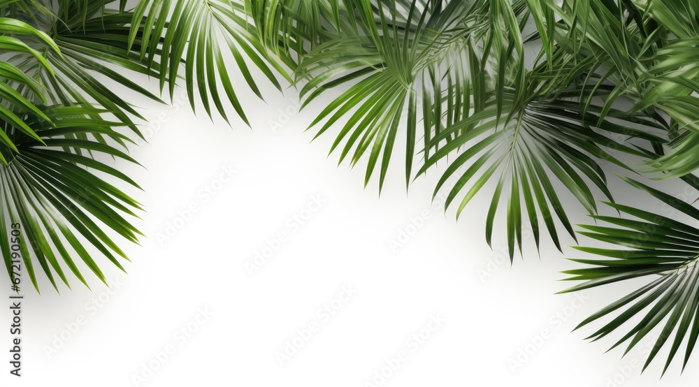 Summer tropical composition with green palm leaves on white background. Generative AI