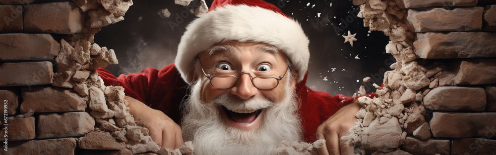 Delighted Santa Peering Out of a Festive Wall Hole Delighted Santa Peering Out of a Festive Wall Hole