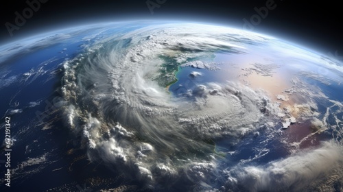 Satellite view of a tropical cyclone.