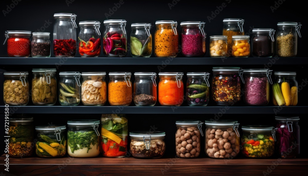Photo of a Variety of Delicious Food Jars on Display - obrazy, fototapety, plakaty 