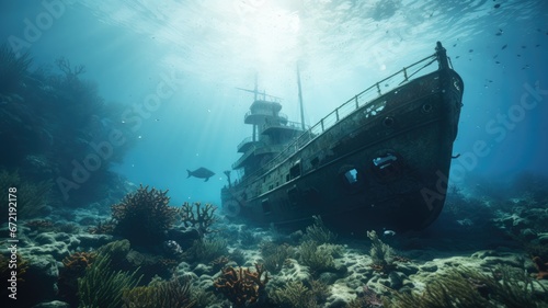Wreck of the ship with scuba diver