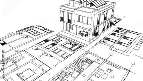 house architectural project sketch 3d illustration	
