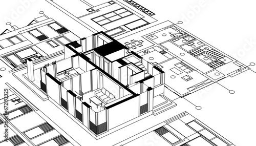 house architectural project sketch 3d illustration	
