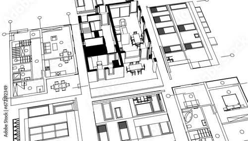 house architectural project sketch 3d illustration	

