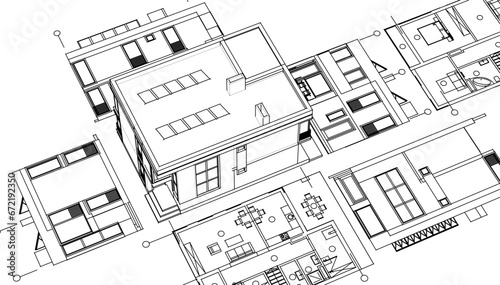 house architectural project sketch 3d illustration	
