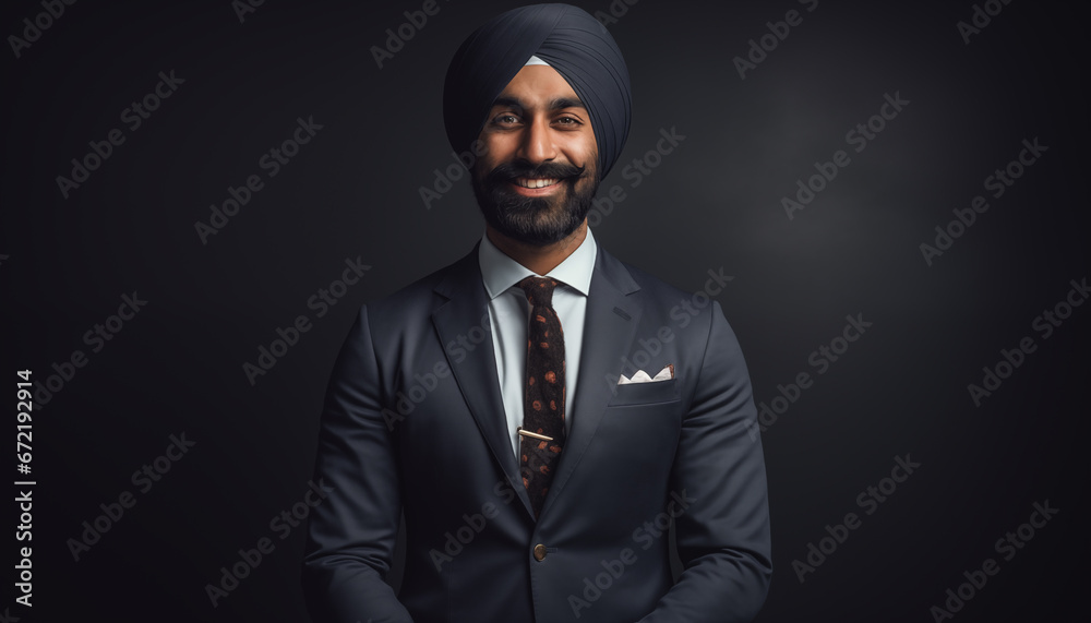 Obraz premium handsome smart sikh person with turban and suit
