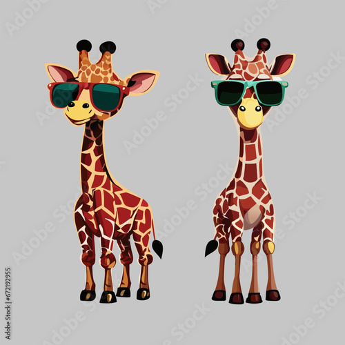 2 colorful cartoon giraffes with sunglasses on a white background © Valeriya