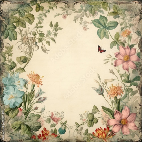 Wallpaper Mural Vintage style botanical floral framed background with antique typographical texture Torontodigital.ca