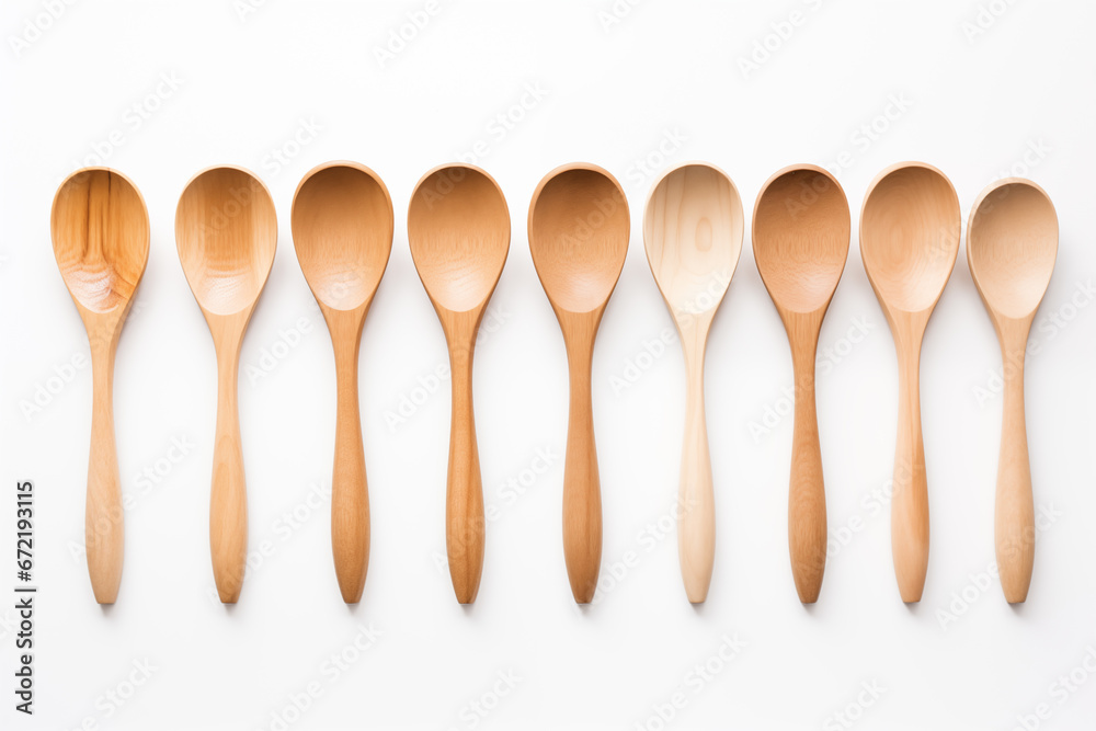 wooden spoons in a row on a white background wooden spoons in a row on a white background