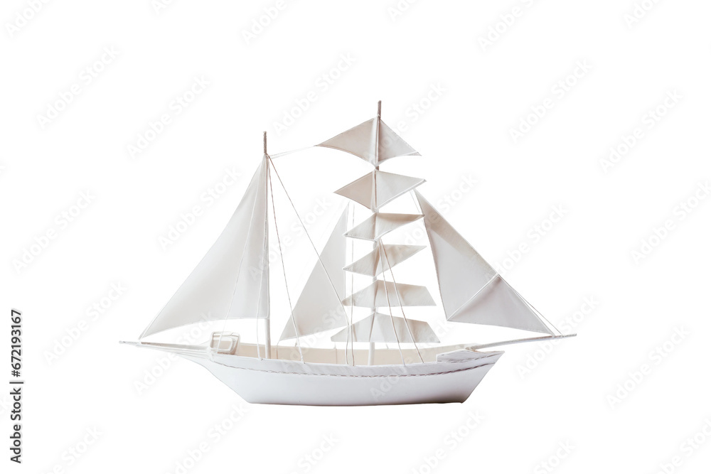 Handmade Paper Ship Models Isolated On Transparent Background.