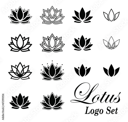 Lotus  vector logo set.  Flower symbol silhouette icon vector illustration 