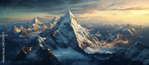 Illustration of Aerial view of Mount Everest Himalayas photo