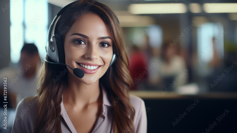 Call center, office, young beautiful woman and smile contacting us using CRM, headset with microphone. Call center, office, young beautiful woman and smile contacting us using CRM, headset with microphone.