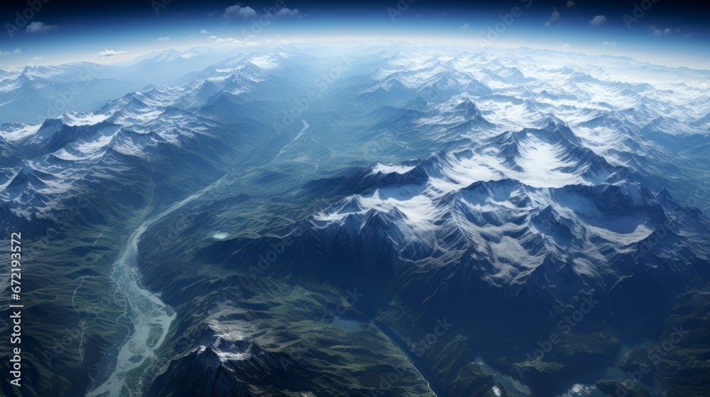 Fototapeta premium Illustration of aerial view of European Alps