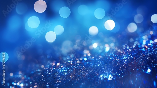 Sapphire glitter bokeh background with shimmering royal blue sparkles and crystal droplets photo