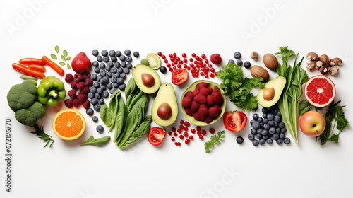Collection of Healthy Food, Vegetables and Fruits, Vegan Nutrition. Top Up View. Ai generative.