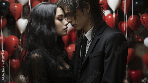 Portrait of a gothic couple on Valentine's Day